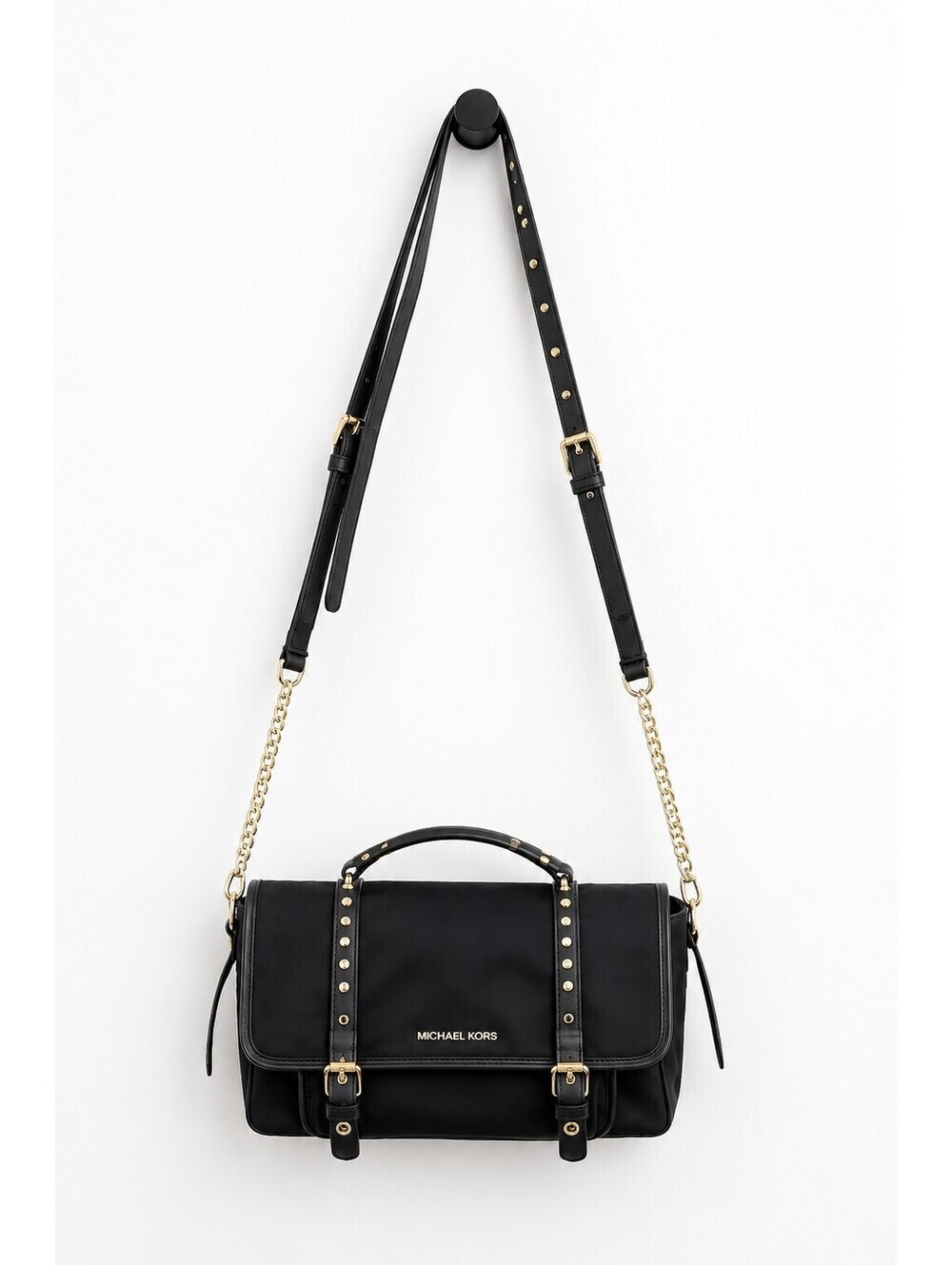 Michael Kors Women's Black Nylon Top Handle Studded Crossbody Satchel Bag